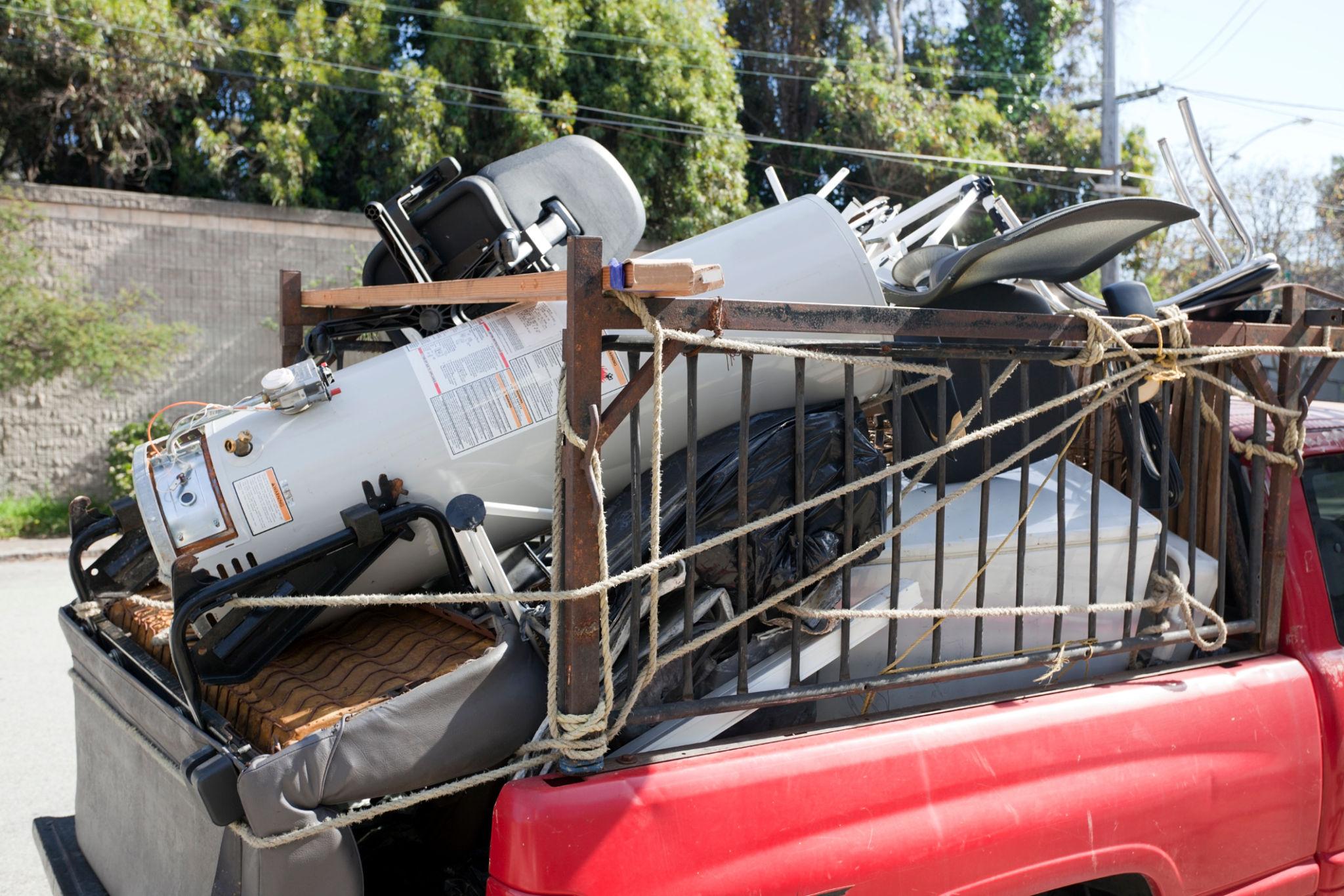 Old furniture and bulky household waste prepared for rubbish removal